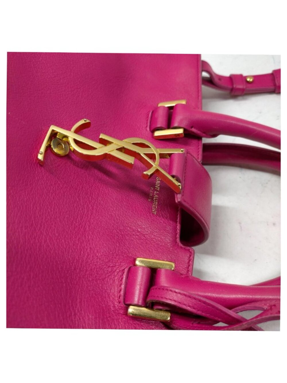 Authentic Saint Laurent YSL Cabas Chyc Pink Leather Tote Crossbody Bag - Picture 8 of 16